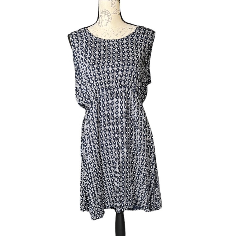 Kavu Women's Navy Printed Simone Semi-Fitted Sleeveless Pocket Dress large